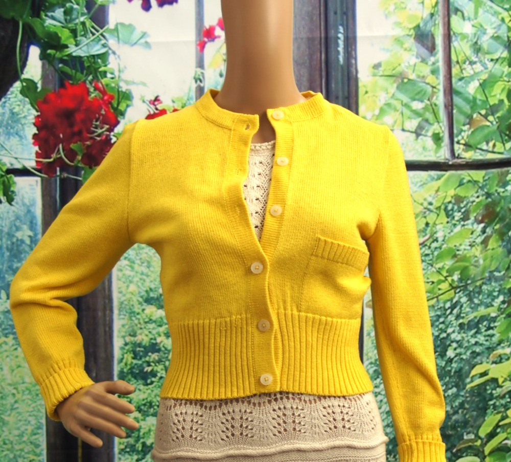 Rare Arch. J. Coviello/ Anna Sui FW 1995 Yellow Cropped Cardigan Sony Studios